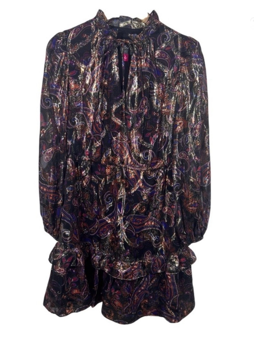 Vince Camuto Printed Chiffon Metallic Fit & Flare Dress - 6